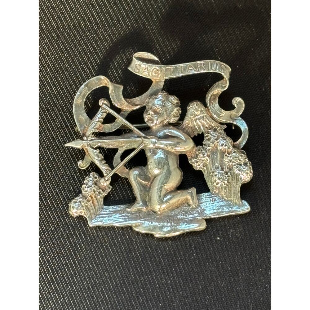 Vintage Sterling Silver Cini Cherub Cupid Sagittarius Brooch Pin